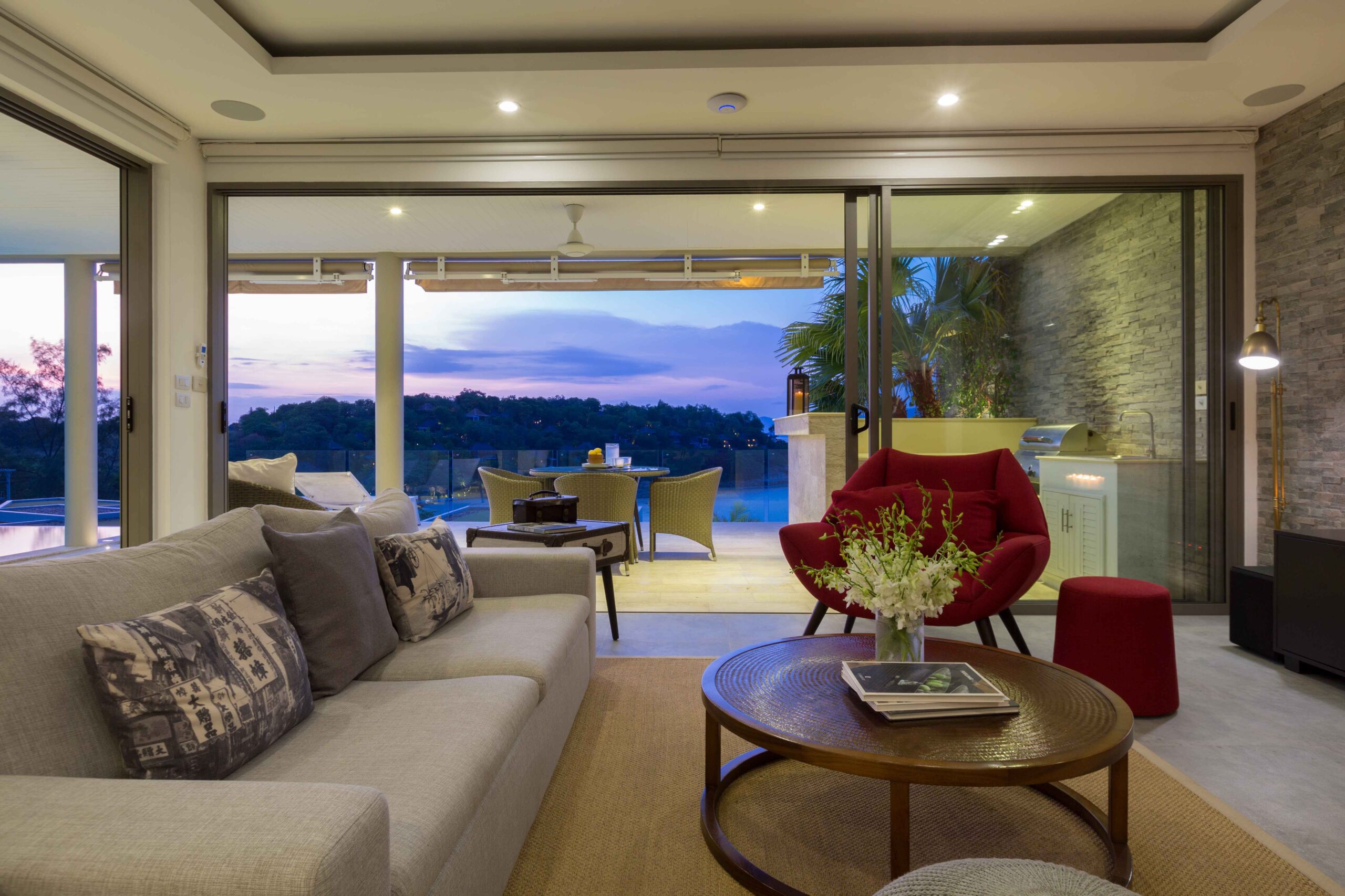 Living Room at Lemon Twist House with sunset view