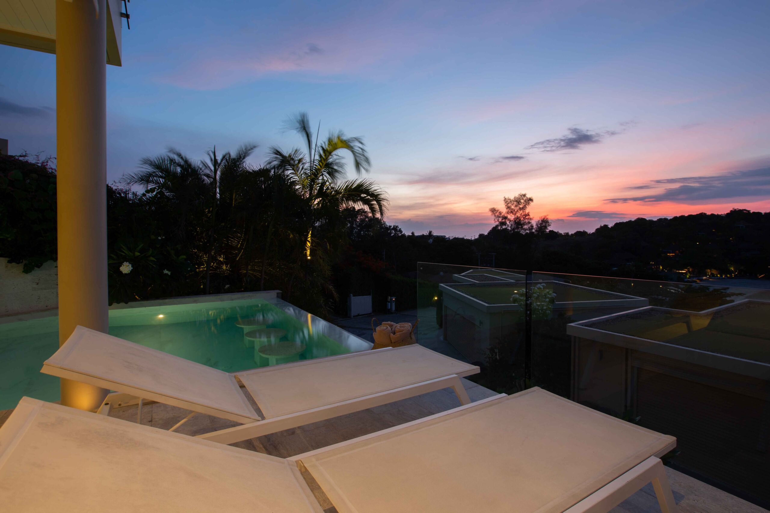 Lounge chairs at sunset terrace Lemon Twist House