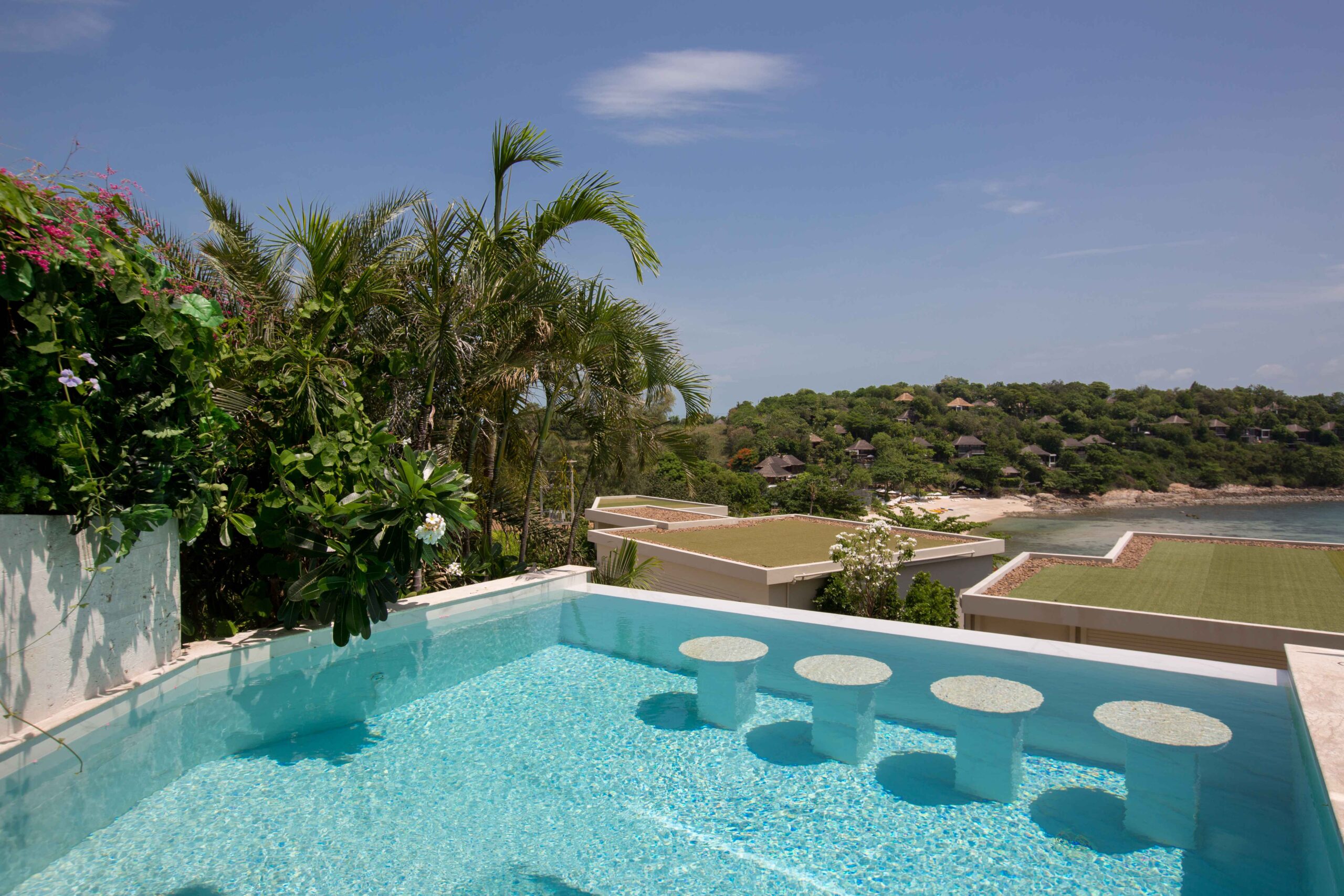 Trees give some shade in the pool at Lemon Twist House, Koh Samui