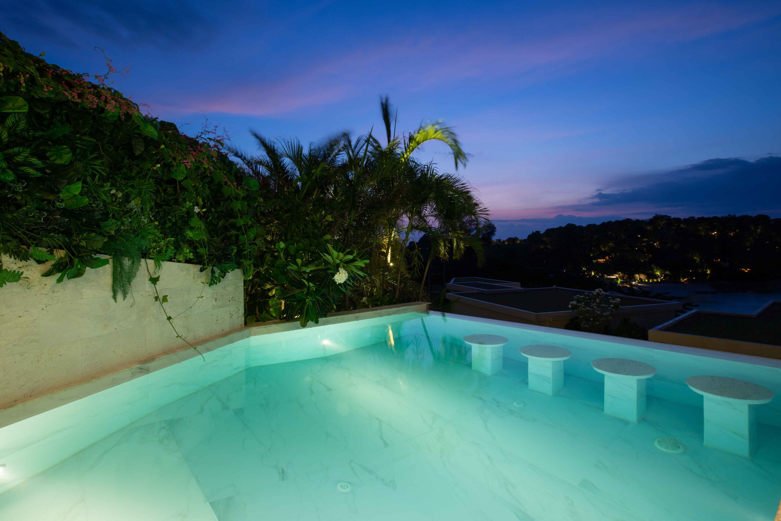 Sunset views from the pool at Lemon Twist House, Koh Samui